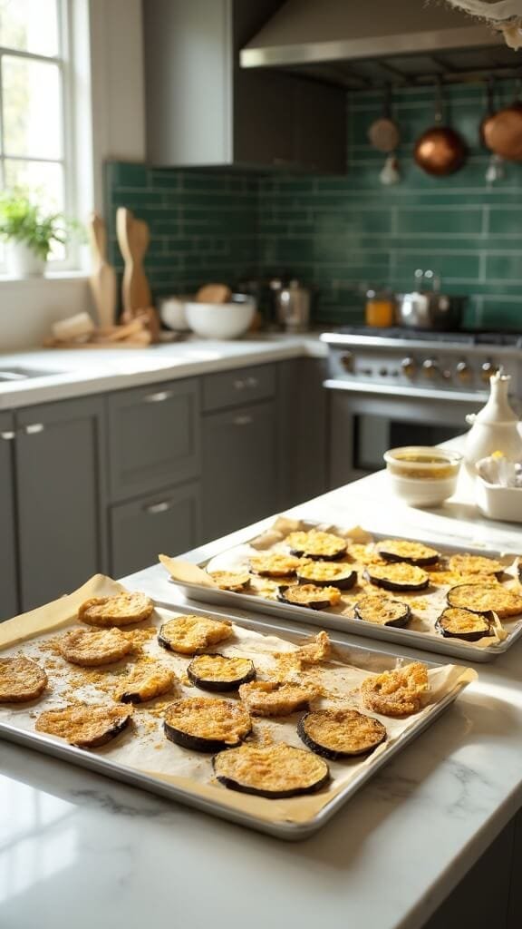 Oven-Baked Eggplant Parmesan (Healthier No-Fry Method) 4 0 breaded eggplant prep