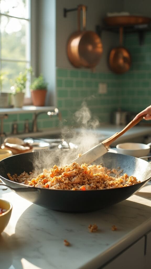 Asian Ground Chicken Lettuce Wraps 4 0 chicken wok cooking action