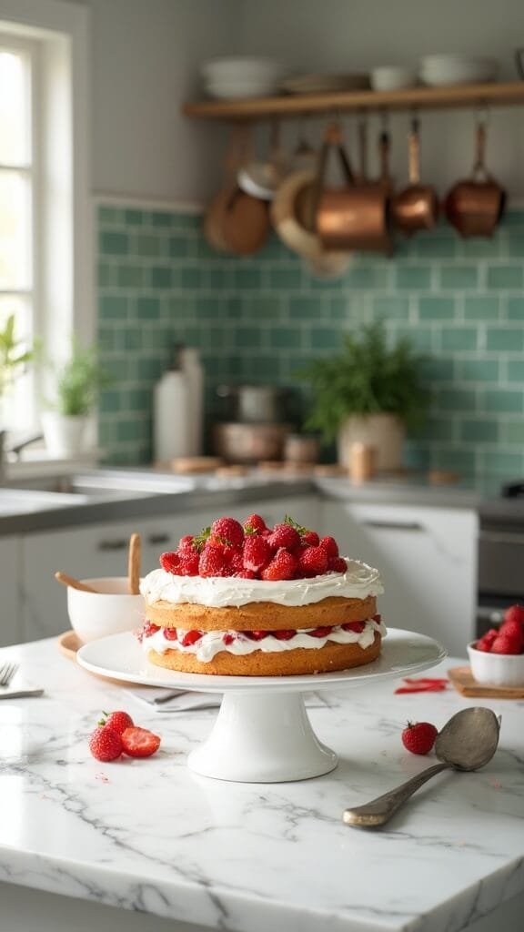 Fresh Strawberry Layer Cake With Cream Cheese Frosting 7 0 cream cheese berry cake marble kitchen