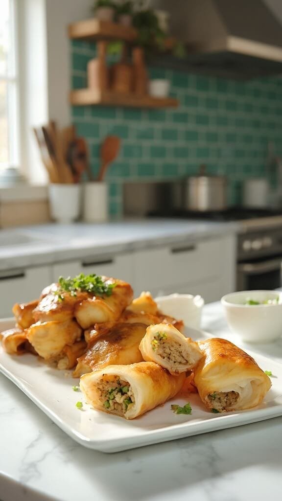 0 golden eggrolls plated