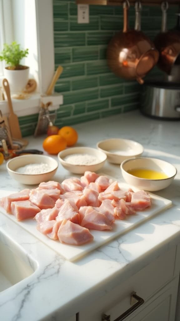 Crispy Orange Chicken (Better Than Takeout!) 3 0 raw chicken breading prep
