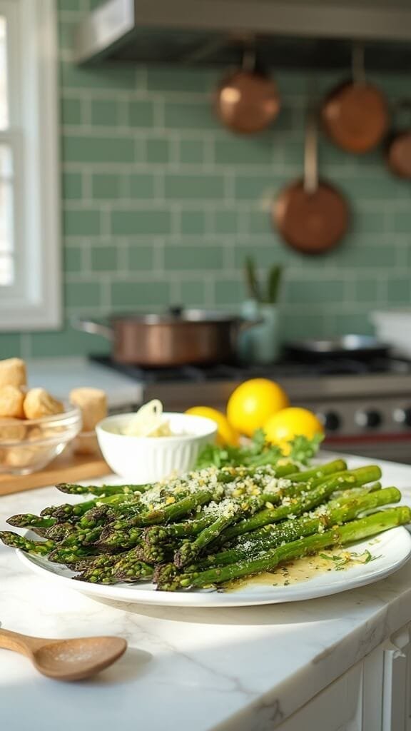 Keto Lemon Garlic Butter Asparagus (Quick &Amp; Easy Side Dish) 7 1 roasted asparagus parmesan plated