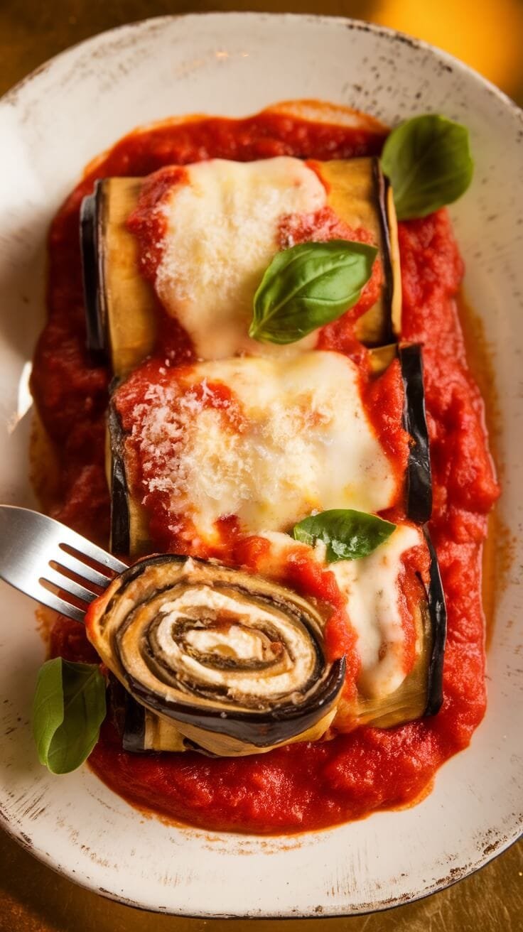 10 Low-Carb Italian Favorites That Are Full Of Flavor 6 Eggplant rollatini with ricotta topped with marinara sauce and herbs