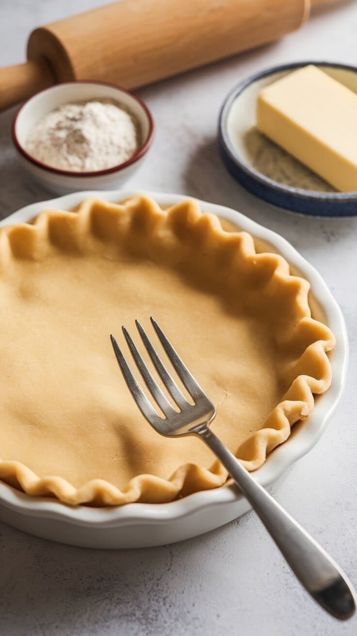 10 Irresistible Keto &Amp; Sugar-Free Desserts For Guilt-Free Indulgence 12 Flaky keto pie crust with a fork, rolling pin, butter, and flour in the background