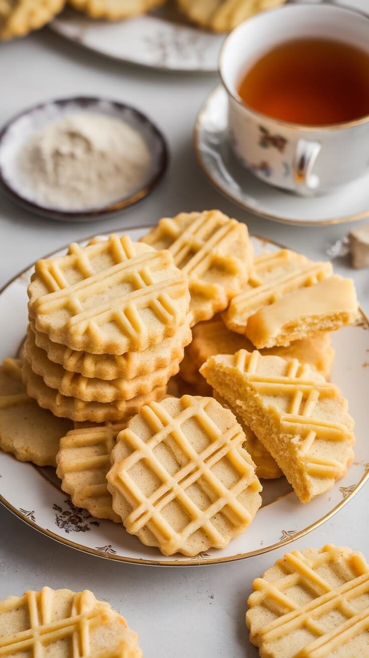 10 Irresistible Keto &Amp; Sugar-Free Desserts For Guilt-Free Indulgence 9 A plate of keto butter cookies with a cup of tea, featuring a crisscross pattern on the cookies.