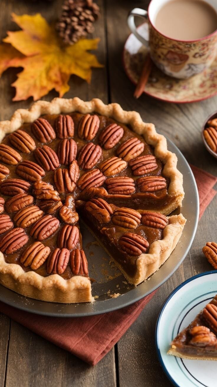 10 Irresistible Keto &Amp; Sugar-Free Desserts For Guilt-Free Indulgence 7 A delicious keto pecan pie with pecans on top, a slice cut out, and a cozy setting with a cup of coffee.
