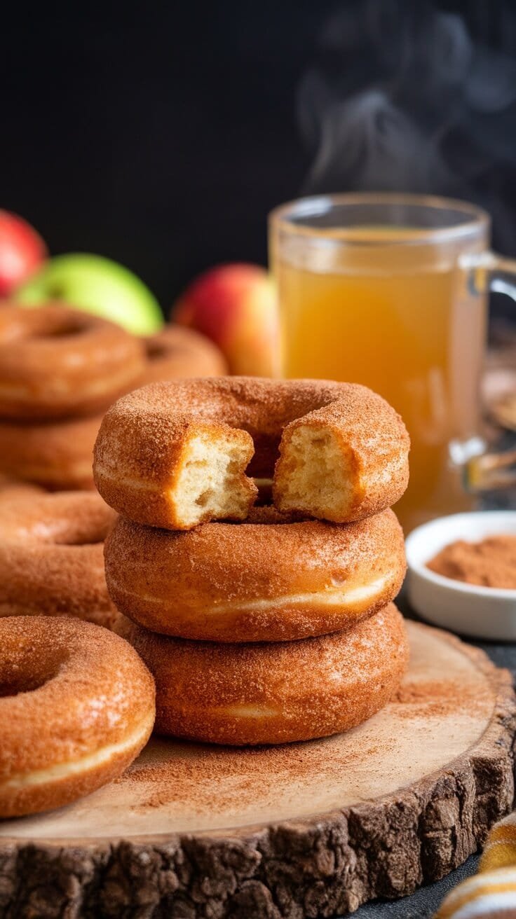 10 Irresistible Keto &Amp; Sugar-Free Desserts For Guilt-Free Indulgence 11 A stack of no-sugar apple cider donuts with a bite taken out of one, surrounded by apples and a cup of cider.