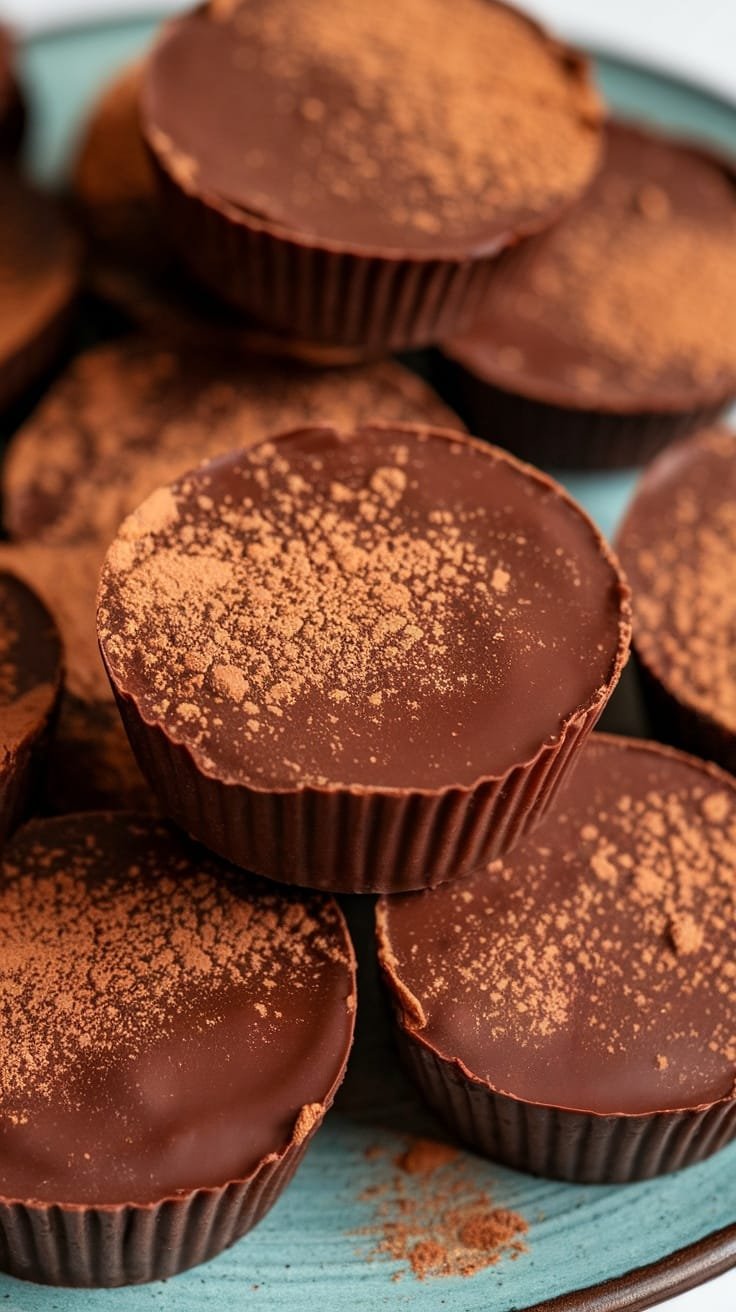 6 Best High Protein Drinks &Amp; Desserts For Muscle Recovery 5 Close-up of protein peanut butter cups dusted with cocoa powder.