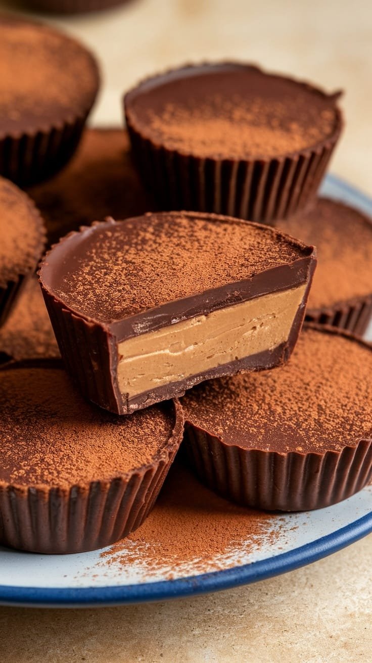 6 High-Protein Recipes For Muscle Recovery And Growth 5 A plate of protein peanut butter cups with one cut in half to show the creamy filling.