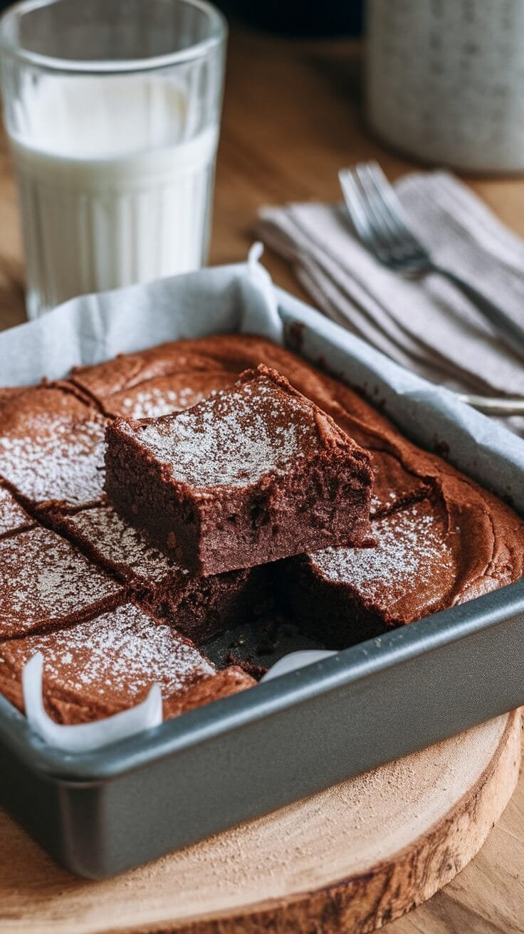 10 Irresistible Keto &Amp; Sugar-Free Desserts For Guilt-Free Indulgence 10 A tray of keto brownies dusted with powdered sweetener, accompanied by a glass of milk.