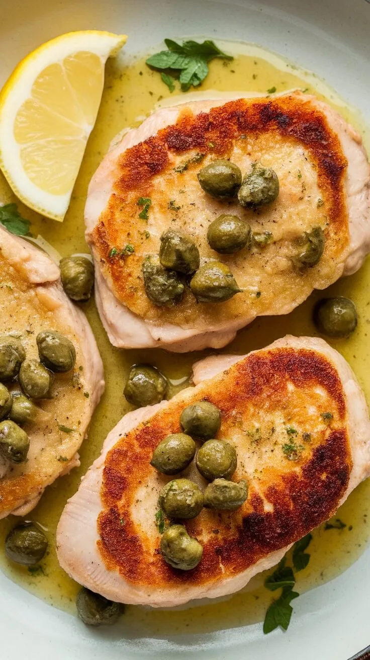 9 Delicious Low Carb Italian Recipes To Savor 8 A plate of chicken piccata with capers and lemon on the side