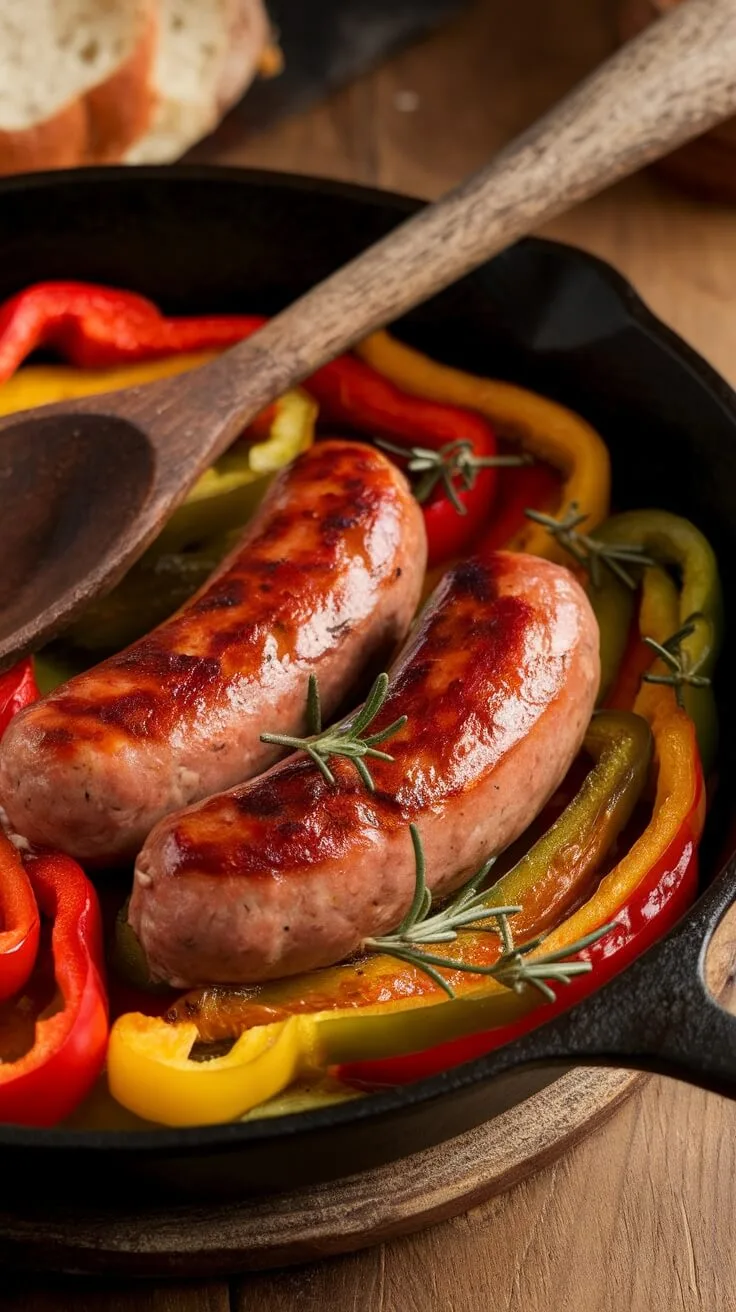 9 Delicious Low Carb Italian Recipes To Savor 11 Sausage and peppers cooking in a pan