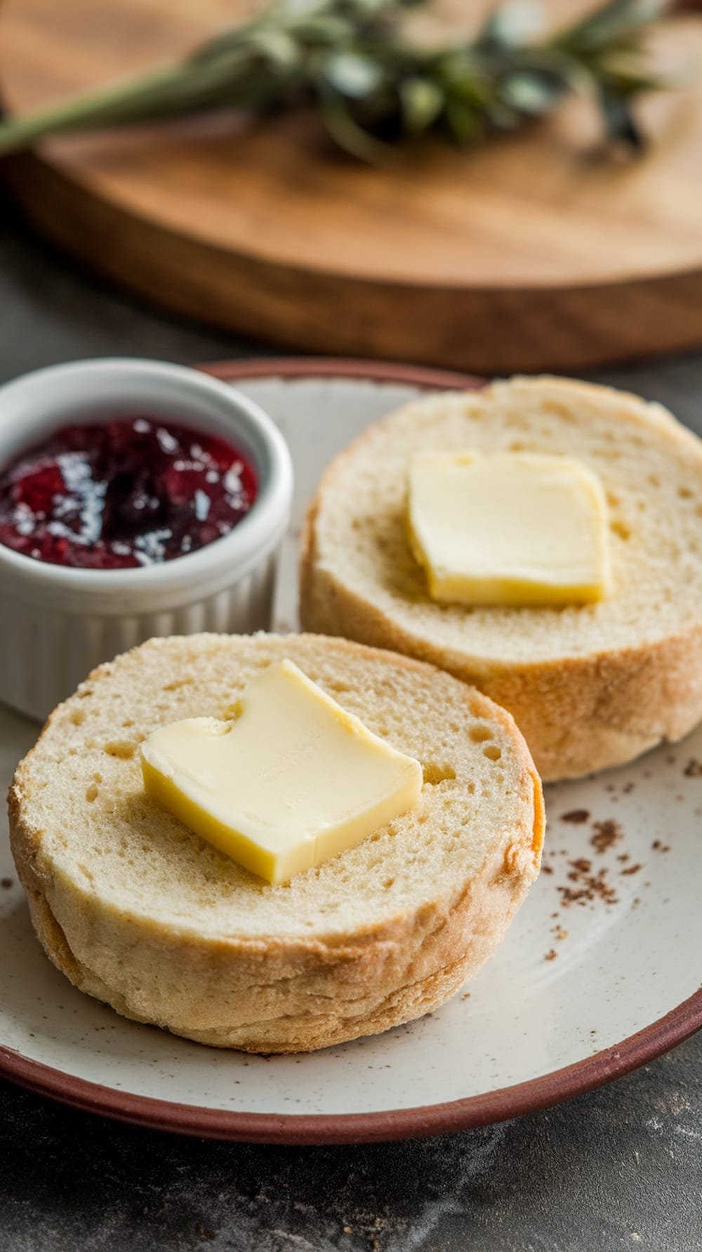 Deliciously Healthy Breakfast &Amp; Brunch Ideas π₯ 6 Two toasted english muffin halves with butter and a side of jam
