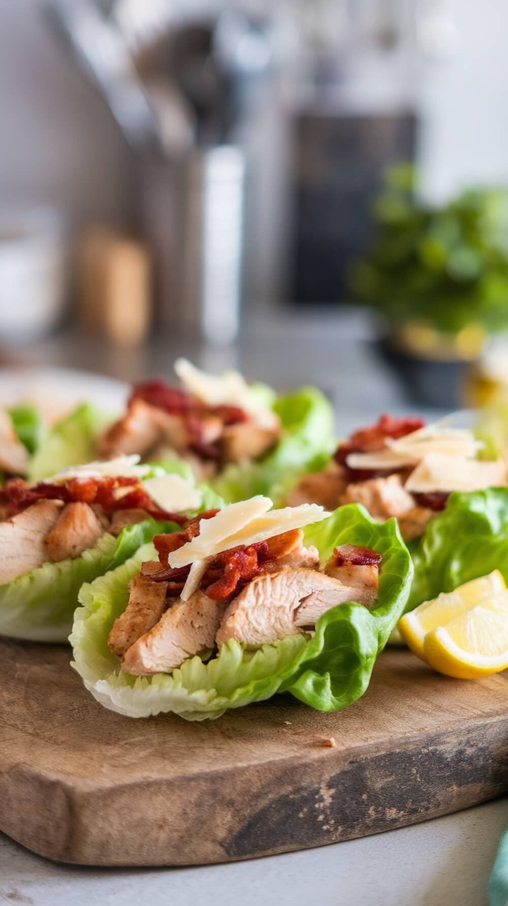 8 Delicious Lunch Bowl Ideas For A Healthy Meal π₯π² 3 Keto chicken caesar wraps with chicken, bacon, and lettuce on a wooden board