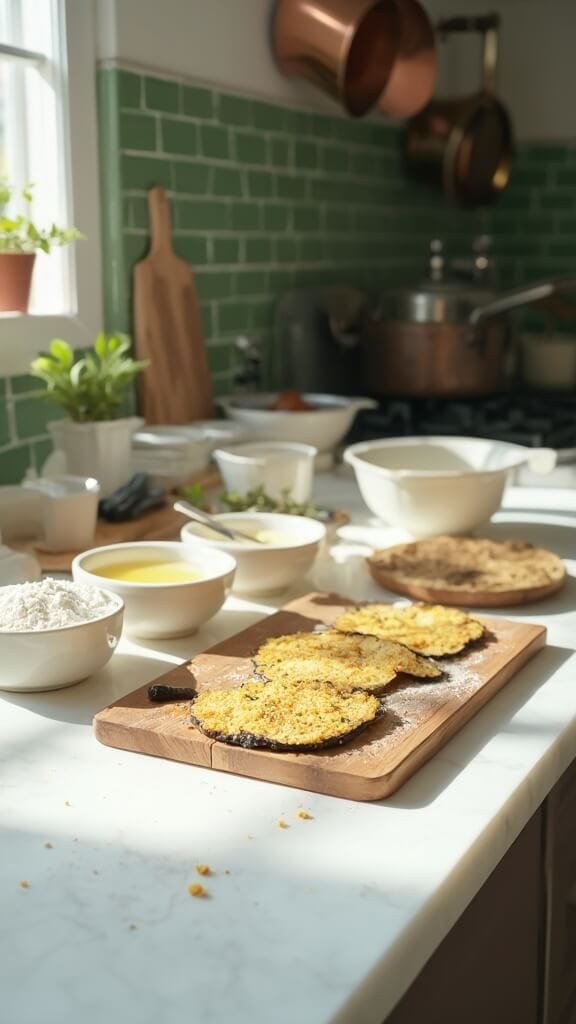 Classic Eggplant Parmesan (Parmigiana) 4 0 breading station prep