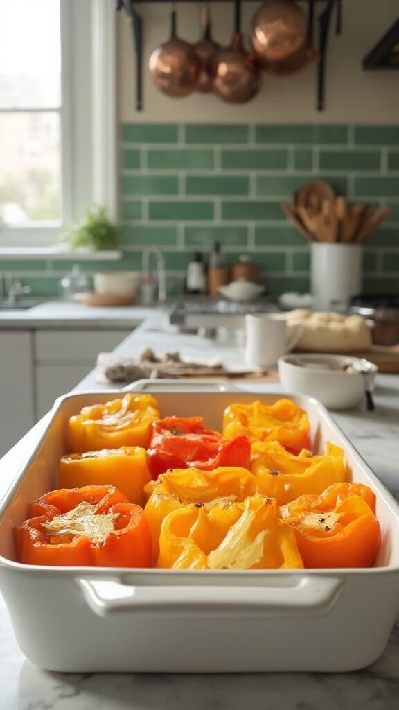 0 halved bell peppers prep
