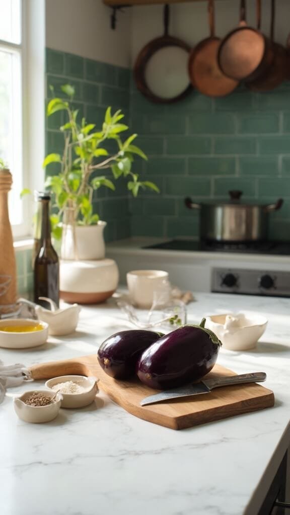 Perfect Roasted Eggplant 3 0 raw eggplant prep scene