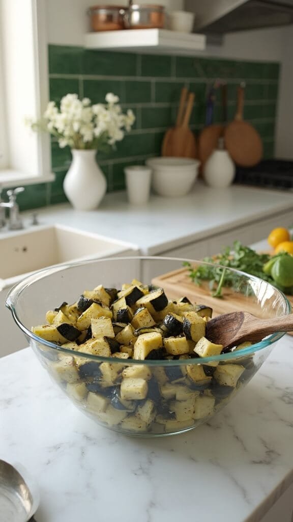 Perfect Roasted Eggplant 4 0 seasoned eggplant cubes bowl