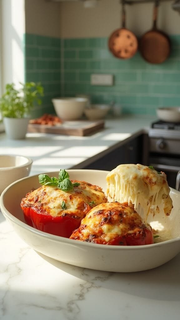 0 stuffed peppers cheese pull