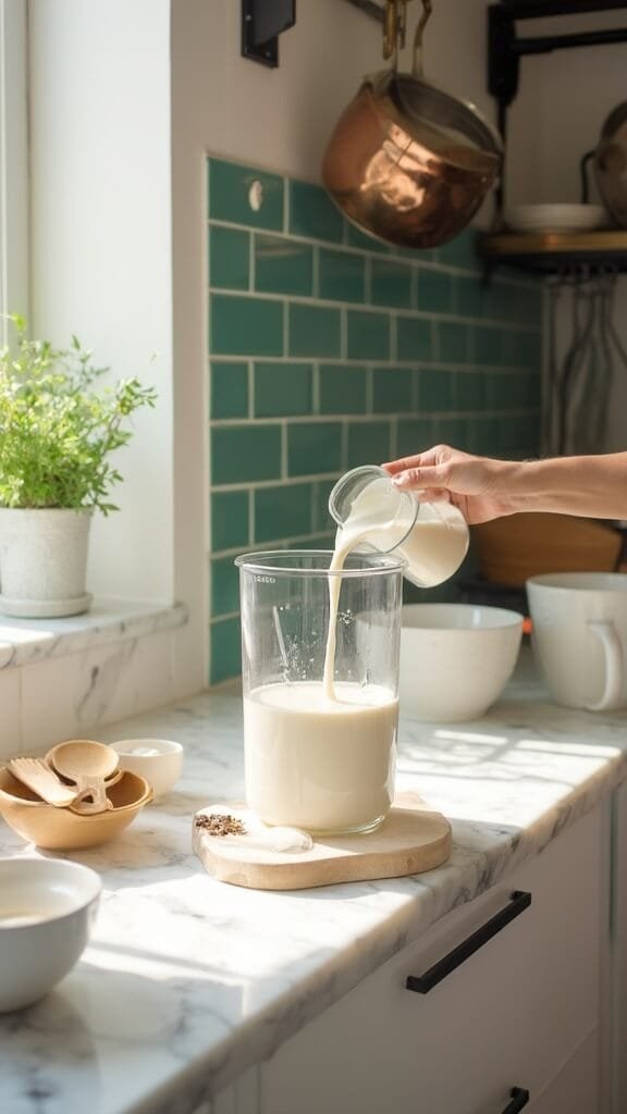 Almond Butter Cinnamon Smoothie 4 0 almond milk blender pour