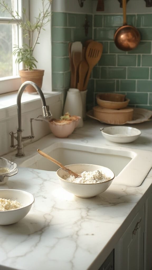 Savory Cheese, Spinach &Amp; Ham Muffins 5 0 flour mixing marble kitchen