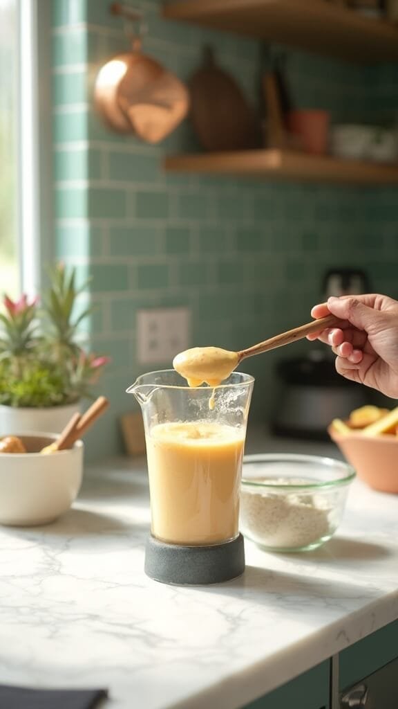 Almond Butter Cinnamon Smoothie 6 0 healthy smoothie spoon test