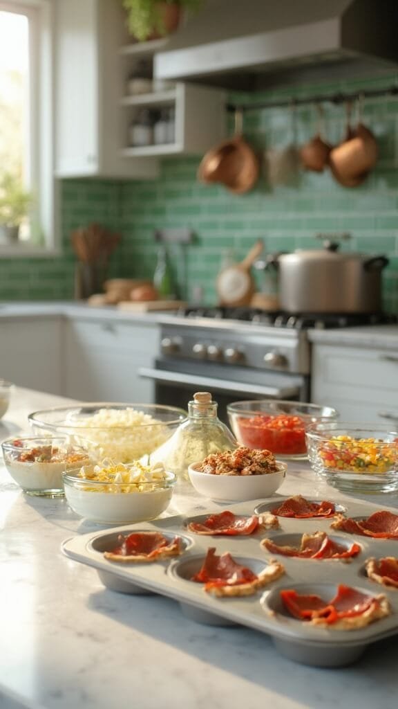 Pizza Egg Muffins 3 0 mini pizza prep ingredients