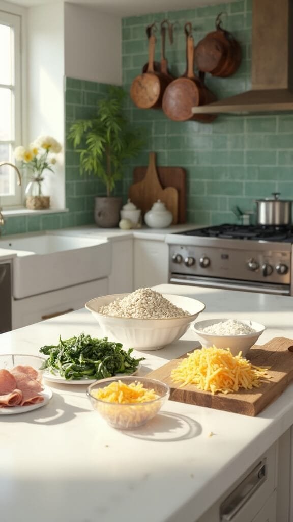 Savory Cheese, Spinach &Amp; Ham Muffins 3 0 modern baking prep ingredients