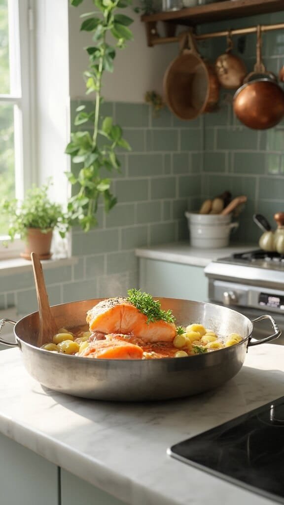 Classic Salmon Chowder With Fresh Herbs 6 0 simmering salmon stew