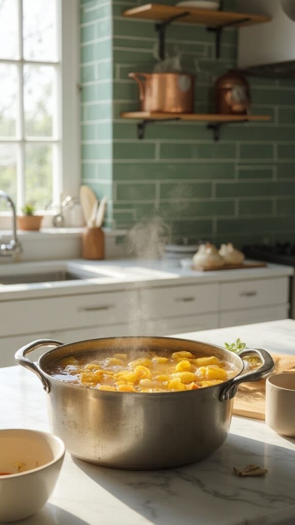 Classic Salmon Chowder With Fresh Herbs 5 0 simmering stock potatoes