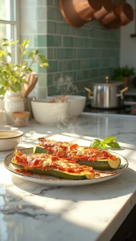 0 stuffed zucchini boats pepperoni