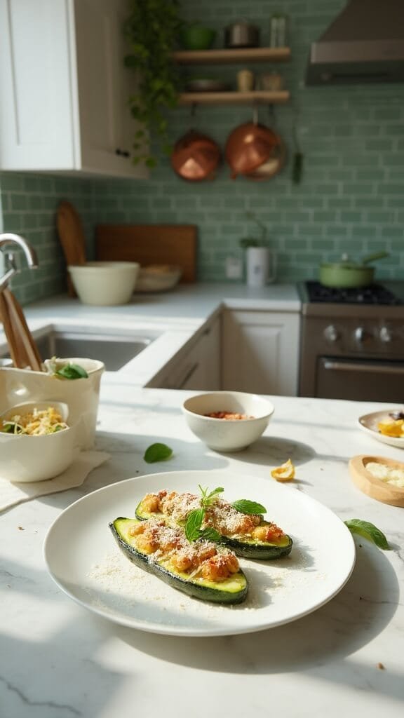 0 zucchini boats plated basil parmesan