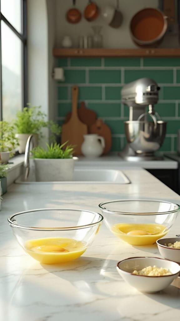 Cloud Eggs: Fluffy Whipped Egg Whites With Golden Yolk Nests 3 1 egg prep kitchen scene