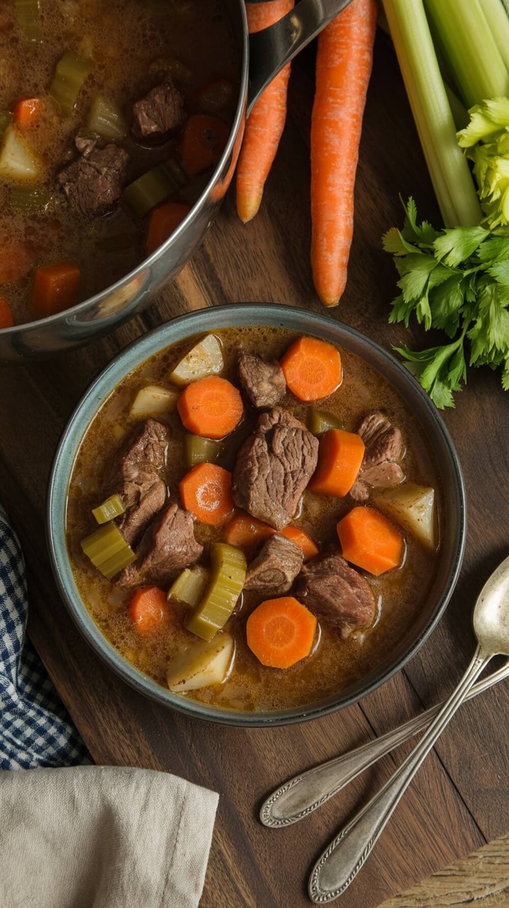 7 Cozy Keto Soups And Stews For The Perfect Bowl Food Season 4 A bowl of hearty low-carb beef stew with carrots and celery