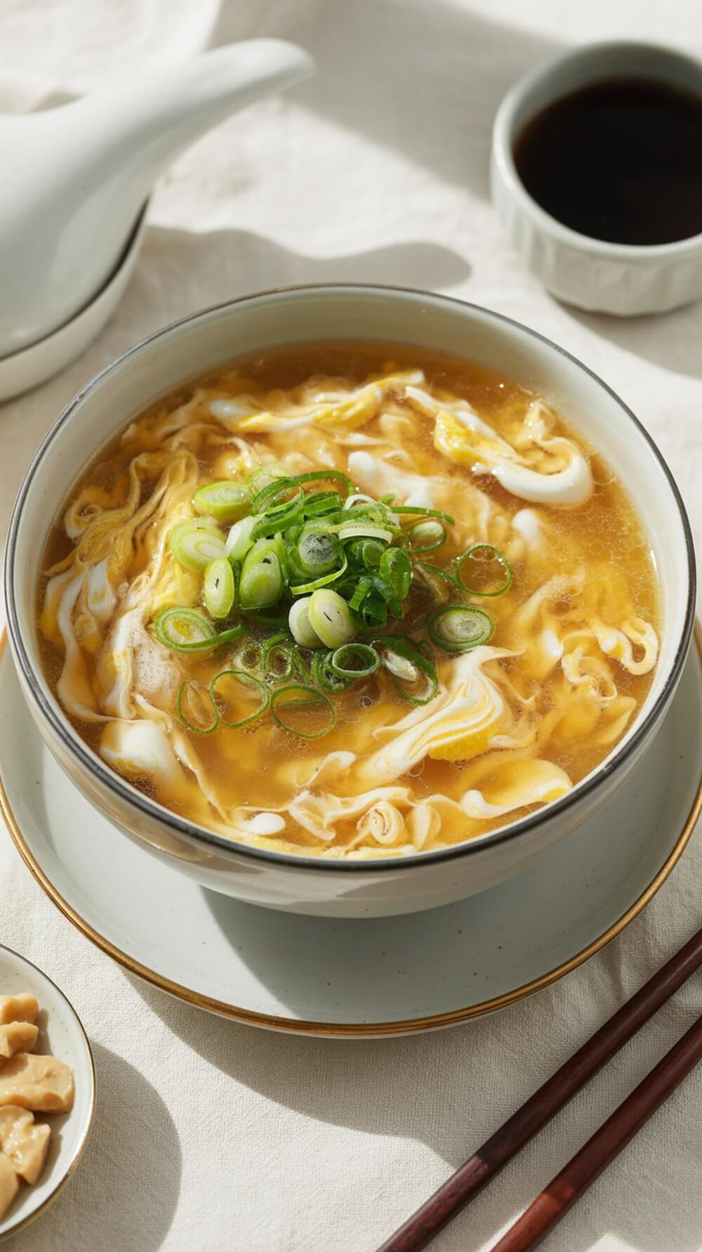 7 Cozy Keto Soups And Stews For The Perfect Bowl Food Season 8 A bowl of chinese egg drop soup garnished with green onions.