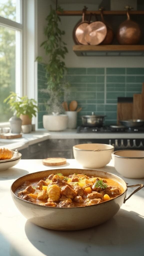 0 beef corn stew steaming