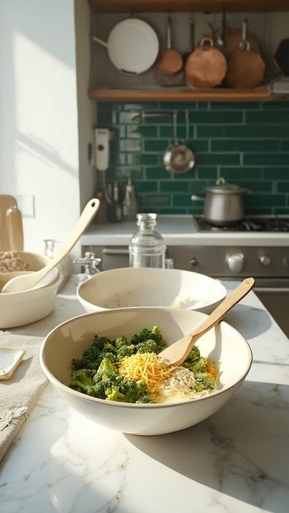 0 broccoli cheese mixing prep
