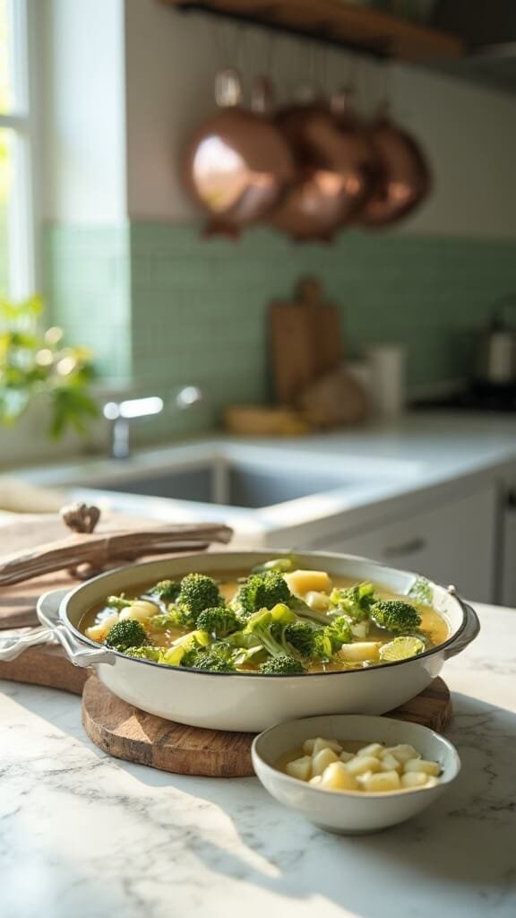 0 broccoli potato soup simmering