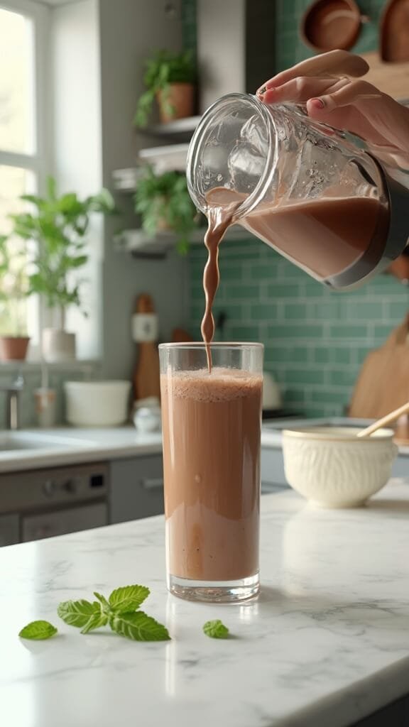 Chocolate Mint Protein Shake 6 0 chocolate mint shake pour