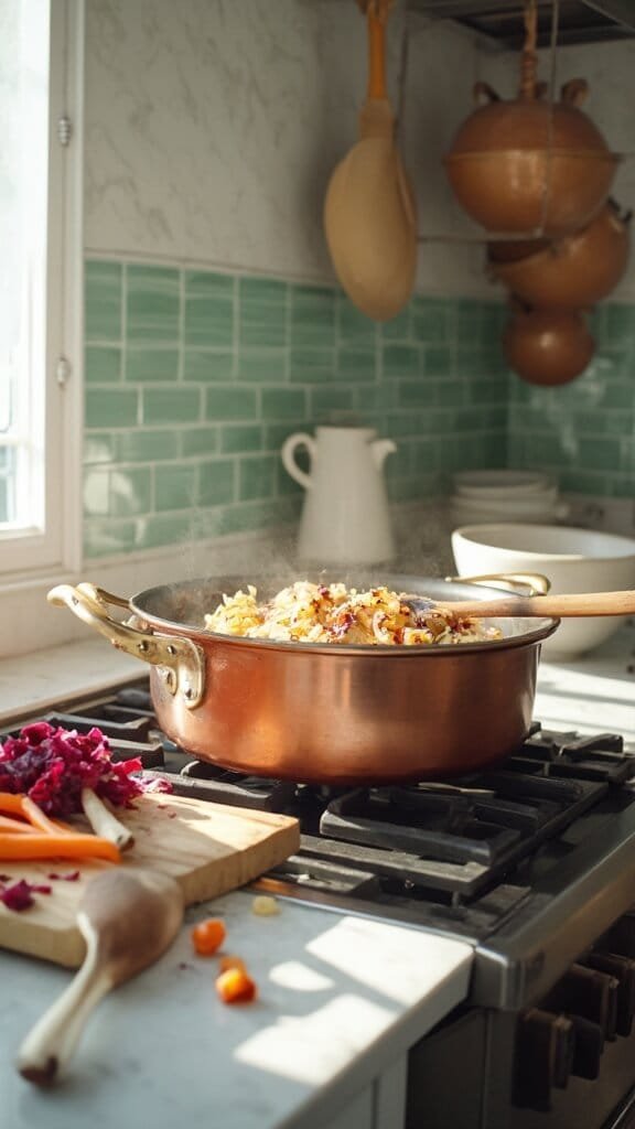 0 cooking beets copper pot