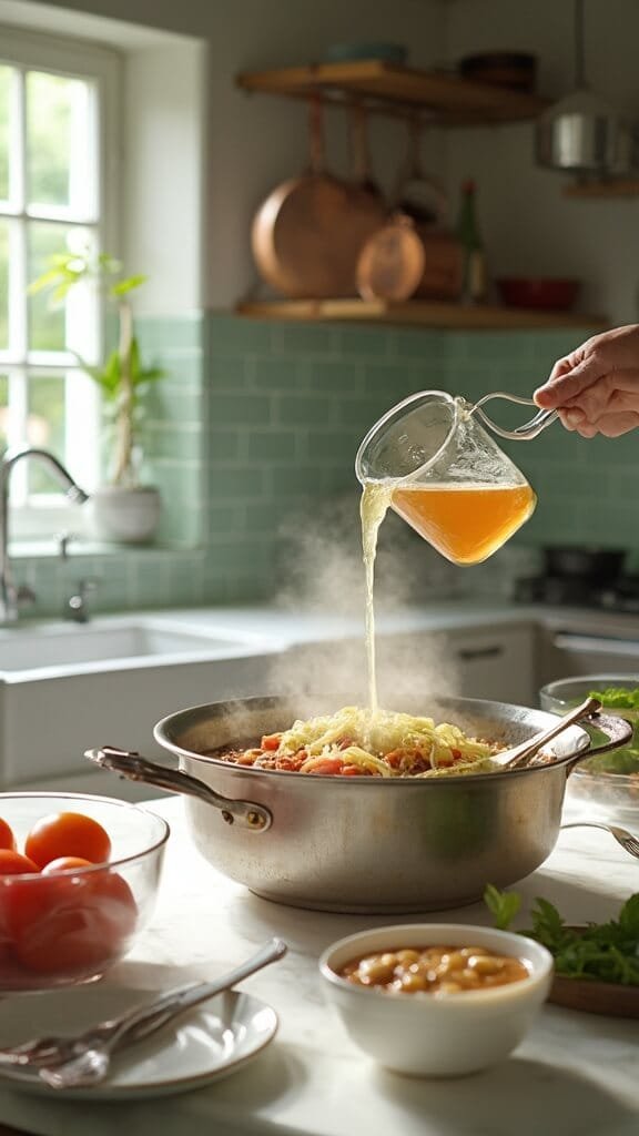 0 minestrone broth pour