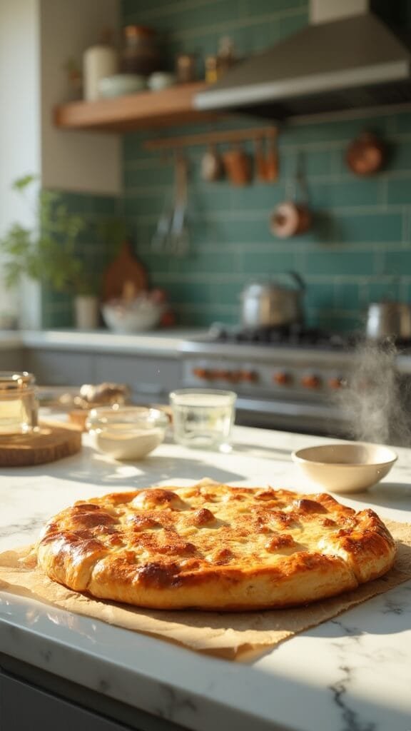 Sausage Crust Pizza (Keto-Friendly Italian Sausage Base) 4 Golden-brown sausage crust on a modern kitchen counter with warm, earthy color grading