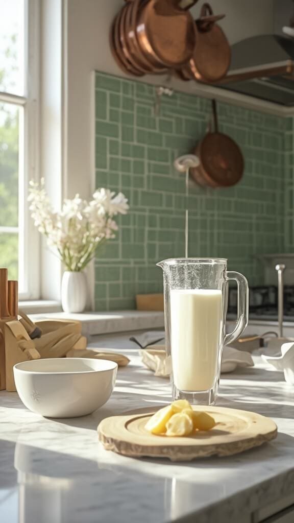 Peach &Amp; Cream Protein Shake 4 1 milk pour marble kitchen