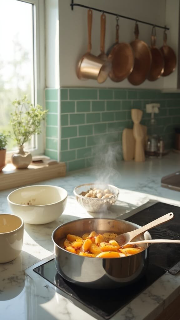 Protein Peach Cobbler (Low-Carb, High-Protein Summer Dessert) 4 1 simmering spiced peaches